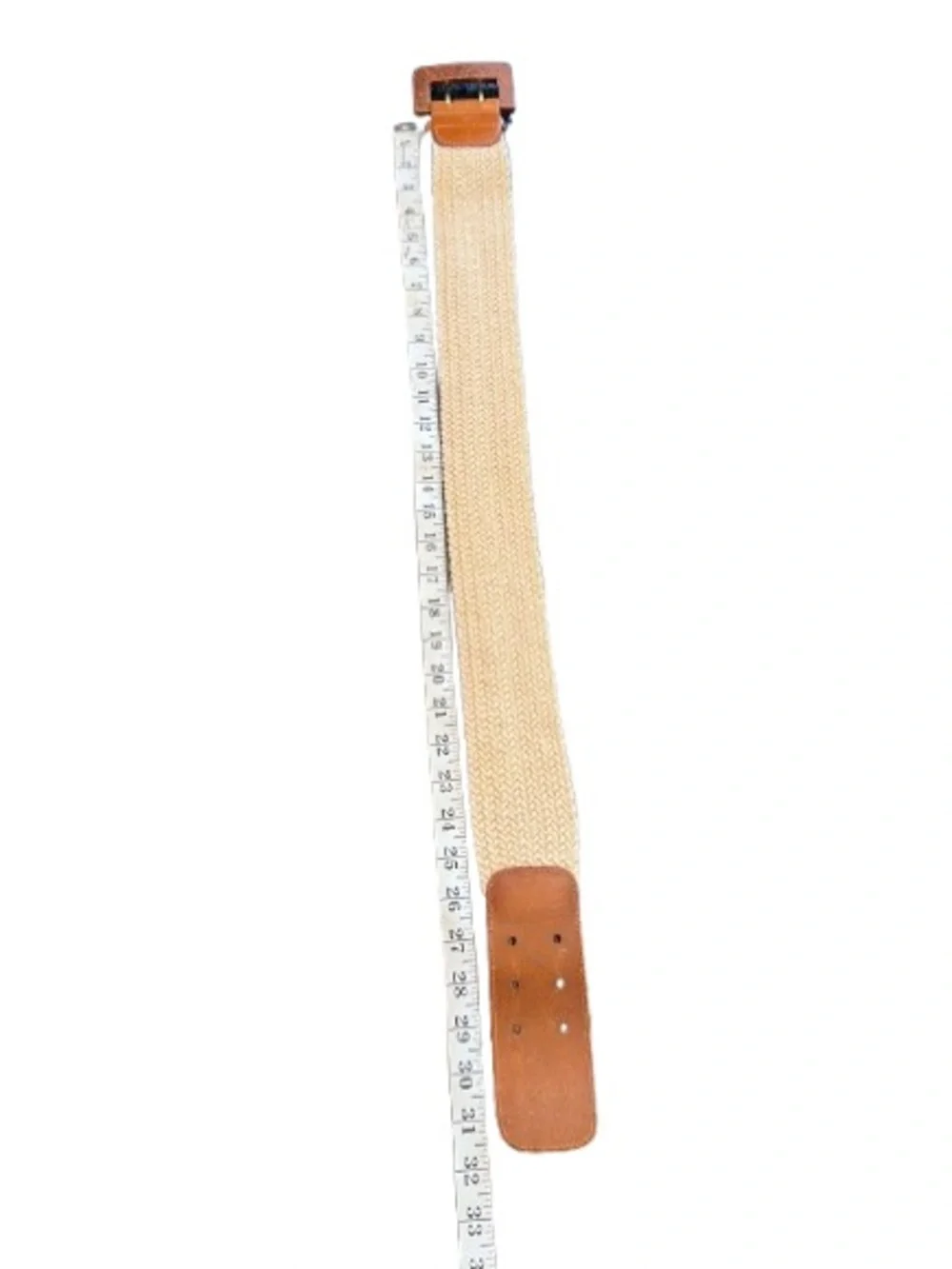 3.1 Phillip Lim Wide Woven Belt Cream with Brown Leather Buckle Quiet Luxury